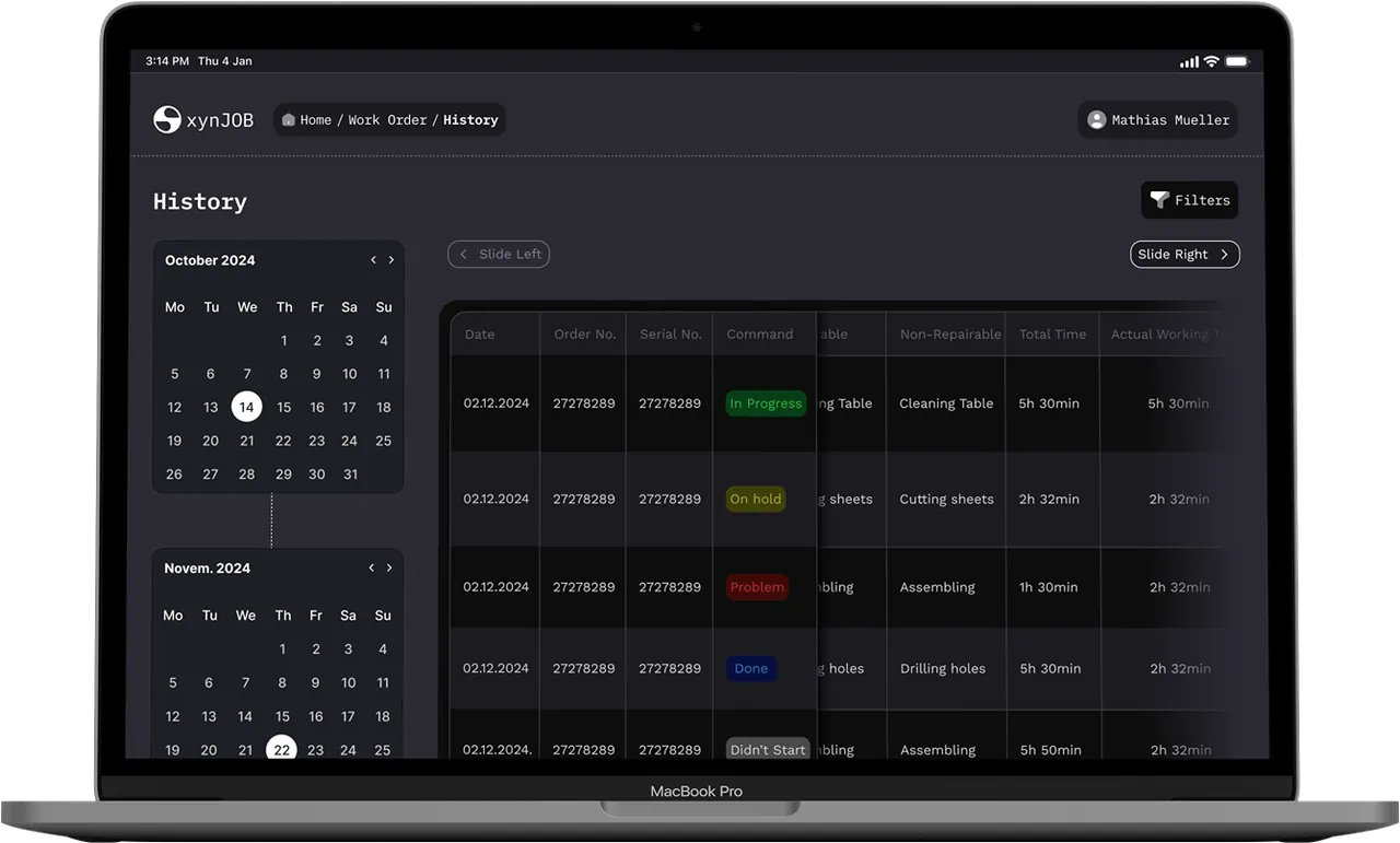 Dashboard xynJob na MacBooku